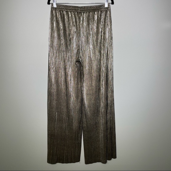 Torn By Ronny Kobo Gold Metallic Wide Leg Palazzo Pants Elastic Waist Size M - Picture 6 of 8